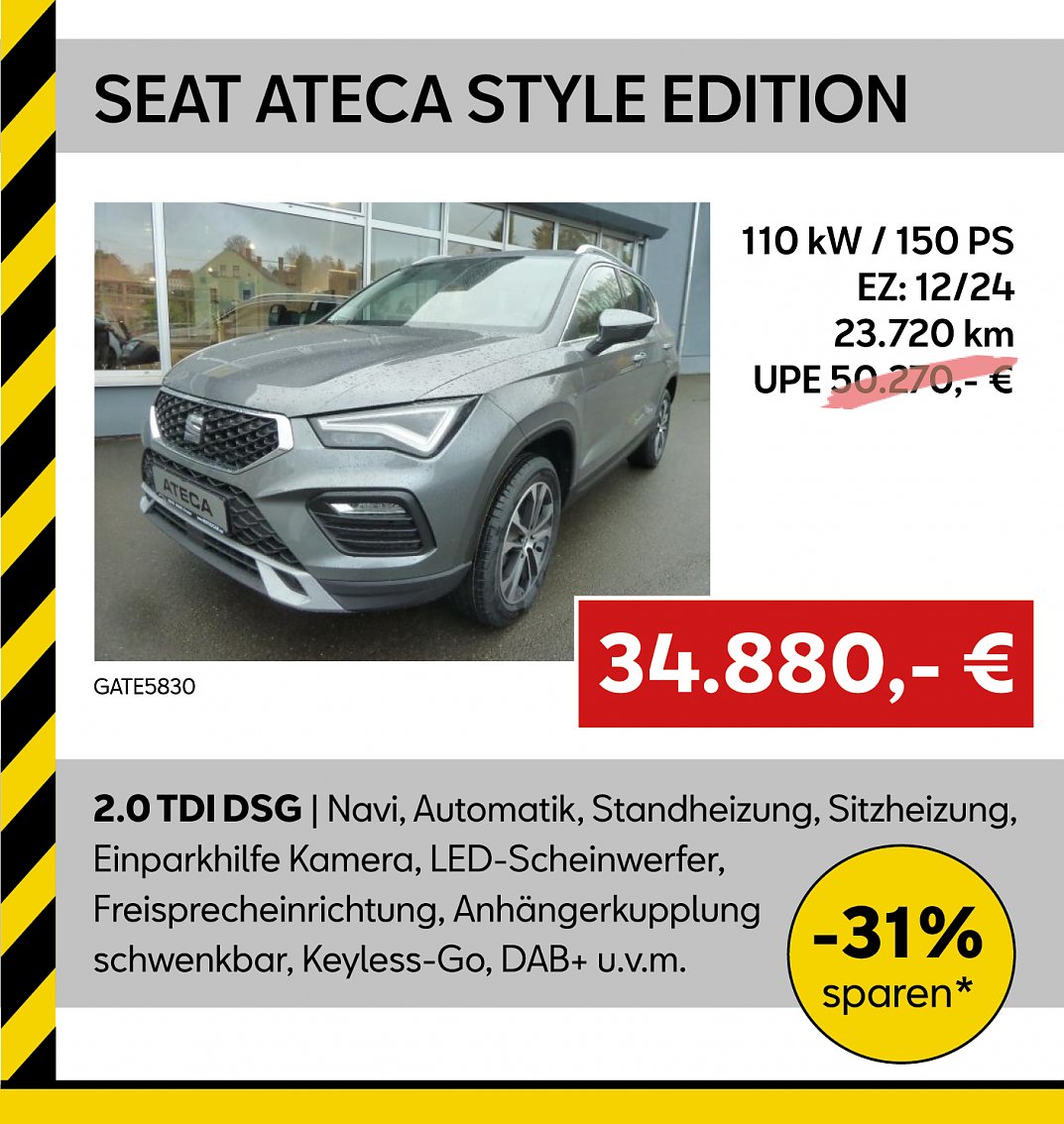 Aktionsfahrzeug: SEAT ATECA mit Ausstattungshighlights und Preis (Foto: Ratio Mobil) Aktionsfahrzeug: SEAT ATECA mit Ausstattungshighlights und Preis (Foto: Ratio Mobil)