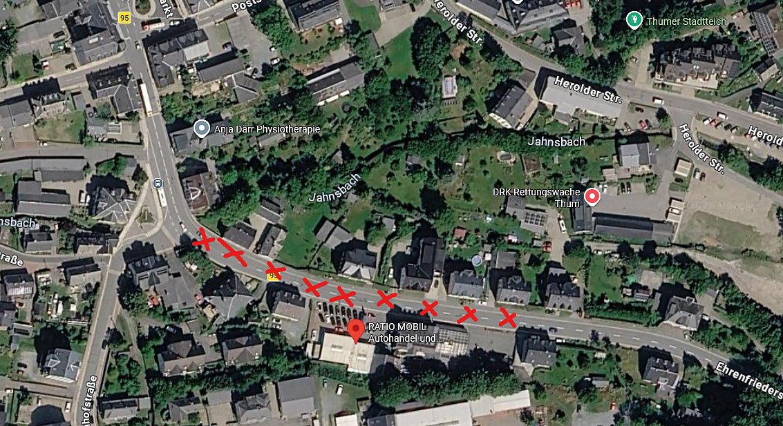 Stra&szlig;enbauarbeiten in Thum (Foto: Google Maps)