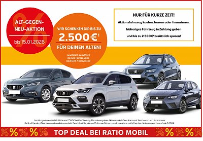 Seat Modelle mit Aktionsangebot Alt-gegen-Neu und Inzahlungnahmepr&auml;mie (Ratio Mobil)